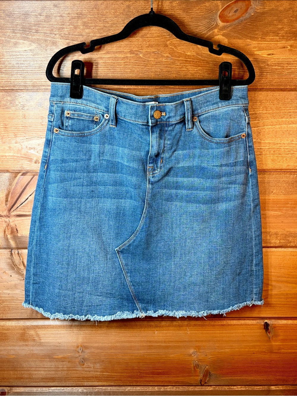 J. Crew Blue Denim Mini Jean Skirt with Frayed Hem Size 10 💕💙